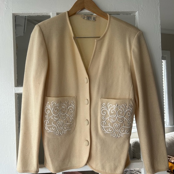 Valentino Cream Women's Cardigan with Embroidered Pockets - Picture 1 of 6